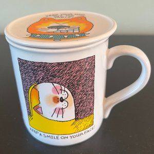 Vintage Hallmark MUG MATES Cat Characters Cup with Lid Coaster ~ 1985